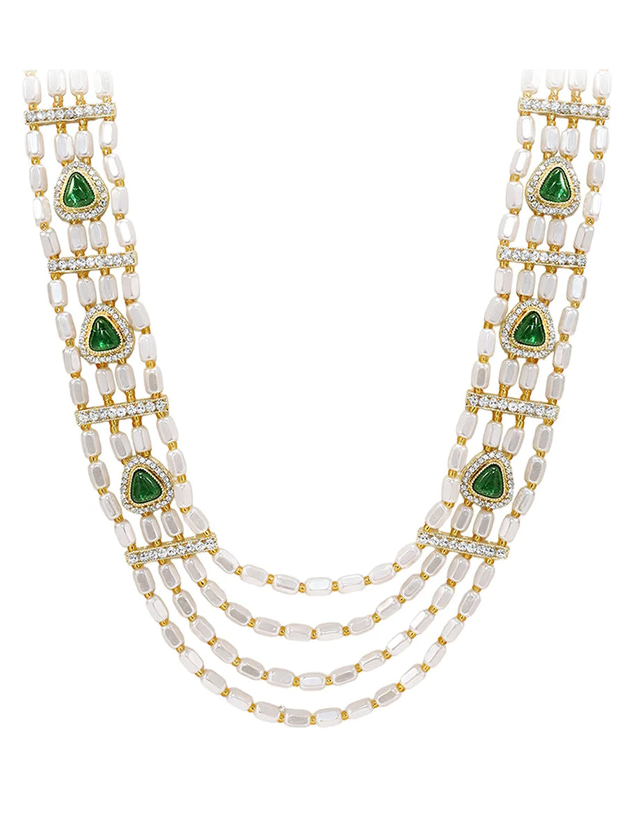 Gold Plated Green Kundan Multi Layer Necklace