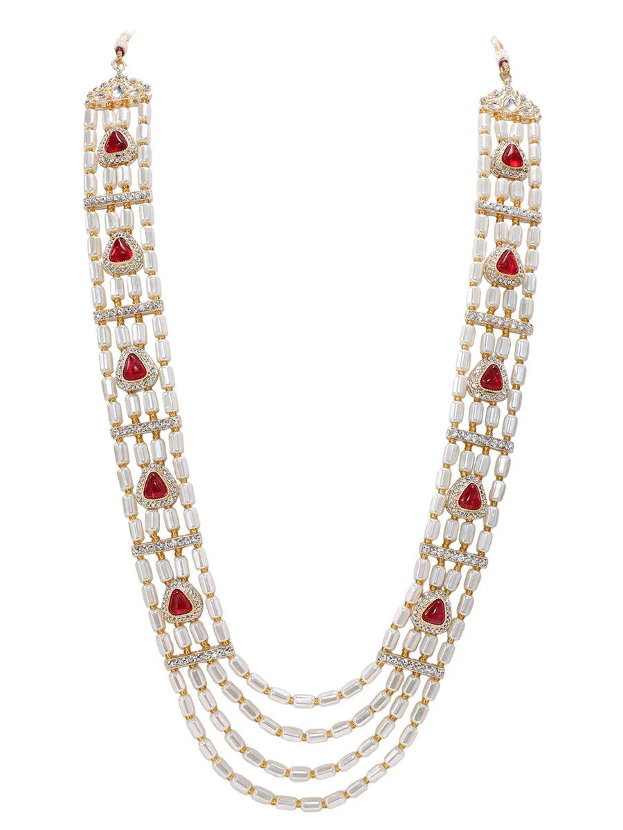 Gold Plated Maroon Kundan Multi Layer Necklace