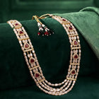 Gold Plated Maroon Kundan Multi Layer Necklace