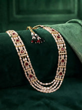 Gold Plated Maroon Kundan Multi Layer Necklace