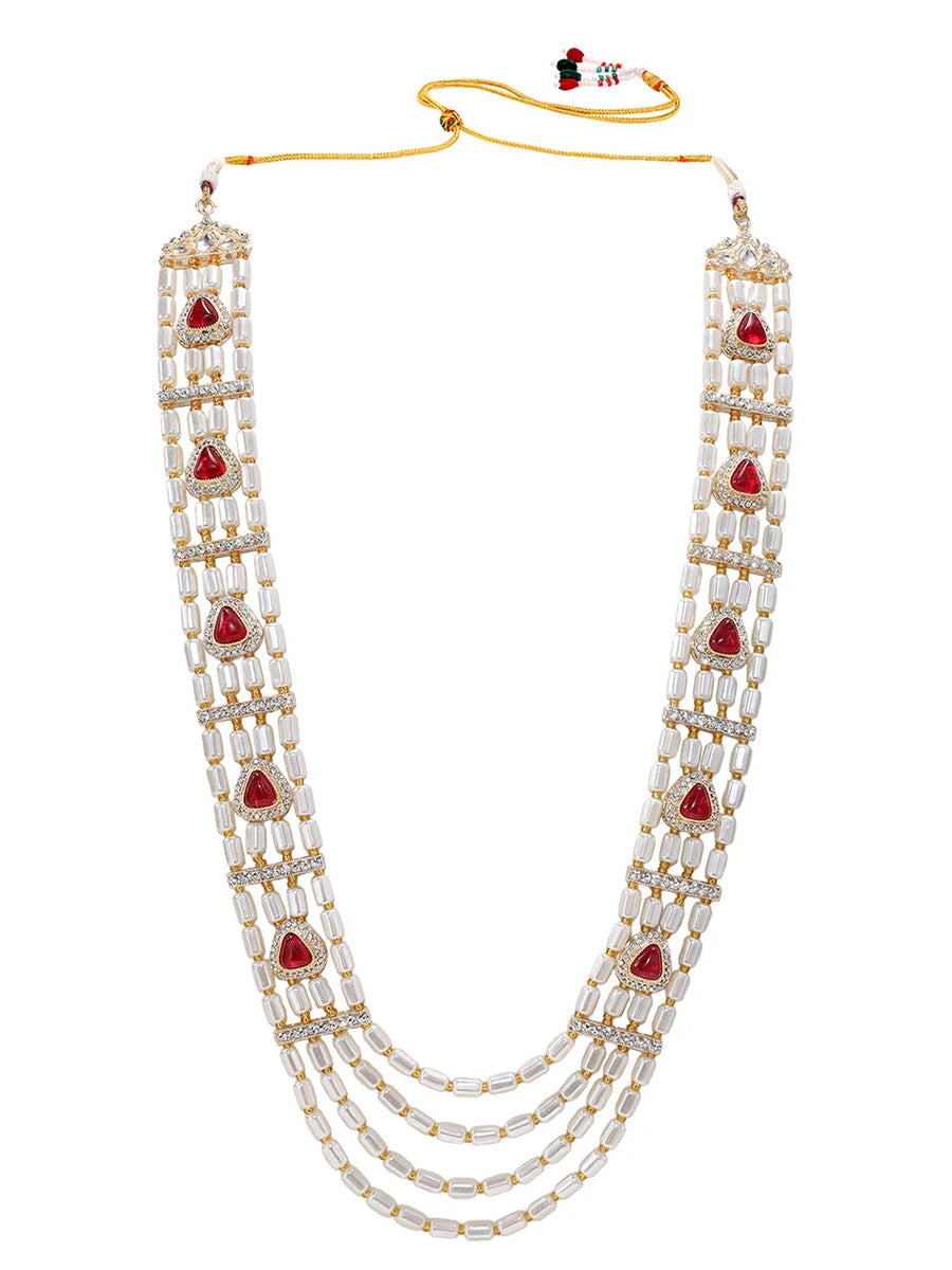 Gold Plated Maroon Kundan Multi Layer Necklace