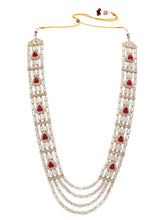 Gold Plated Maroon Kundan Multi Layer Necklace