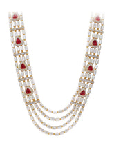 Gold Plated Maroon Kundan Multi Layer Necklace