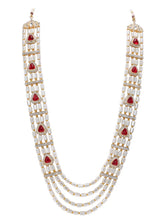 Gold Plated Maroon Kundan Multi Layer Necklace