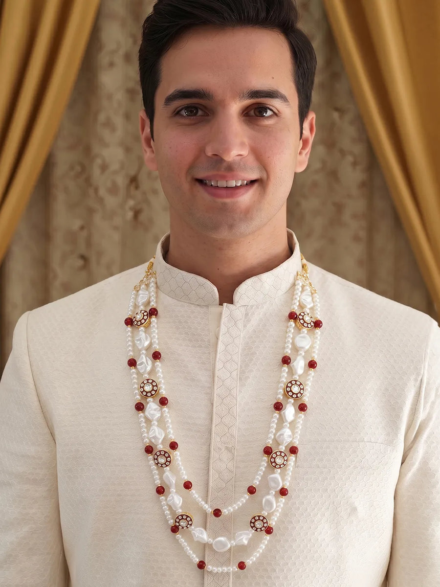 Gold Plated Pearl Heirloom Groom Necklace Maroon