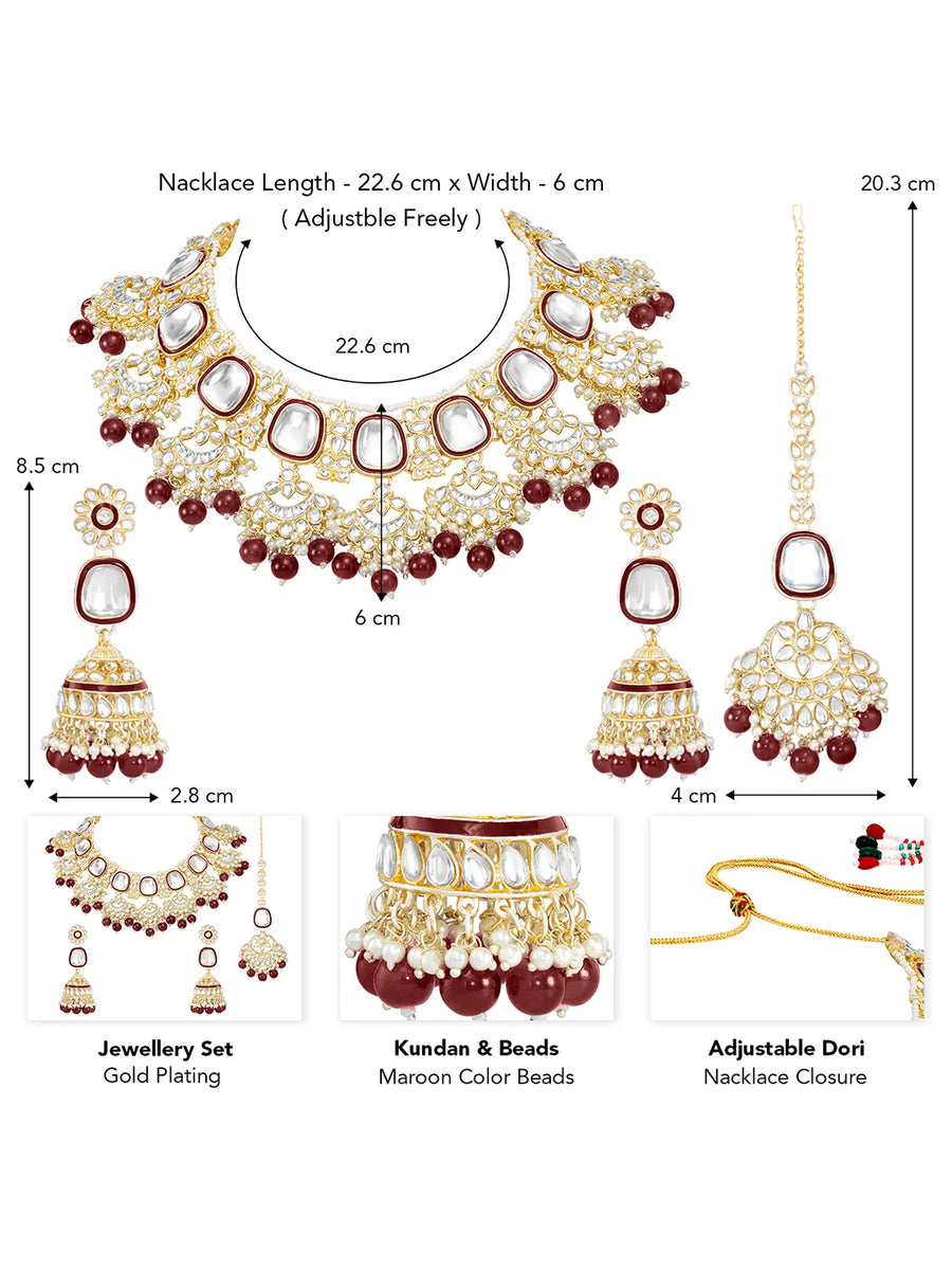 Royal Kundan Pearl Bridal Necklace - Maroon