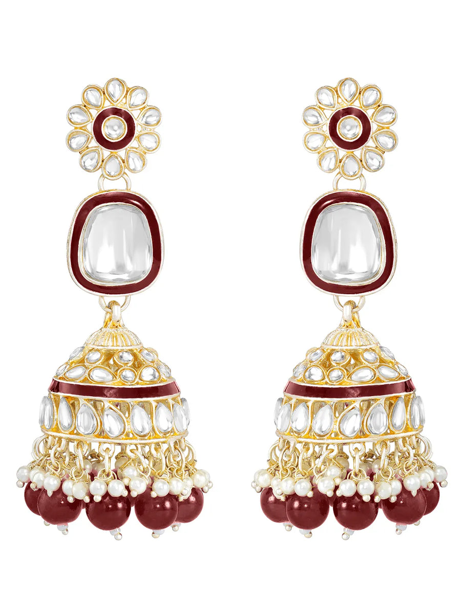 Royal Kundan Pearl Bridal Necklace - Maroon
