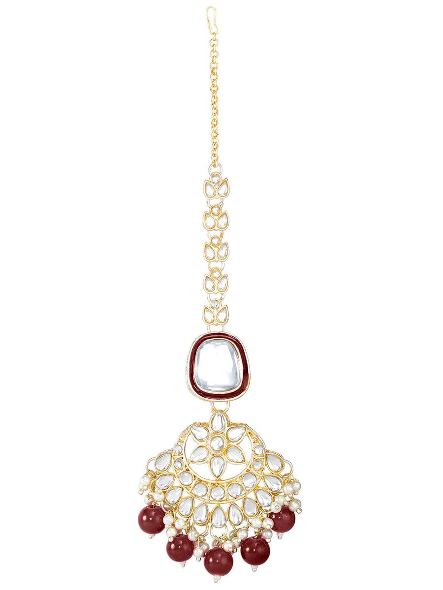 Royal Kundan Pearl Bridal Necklace - Maroon