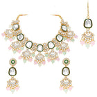 Gold Plated Mint Pink Kundan Necklace Set