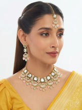 Gold Plated Mint Pink Kundan Necklace Set