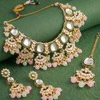 Gold Plated Mint Pink Kundan Necklace Set