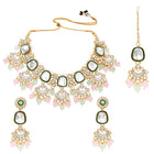 Gold Plated Mint Pink Kundan Necklace Set
