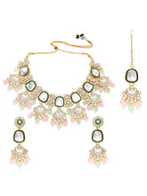 Gold Plated Mint Pink Kundan Necklace Set