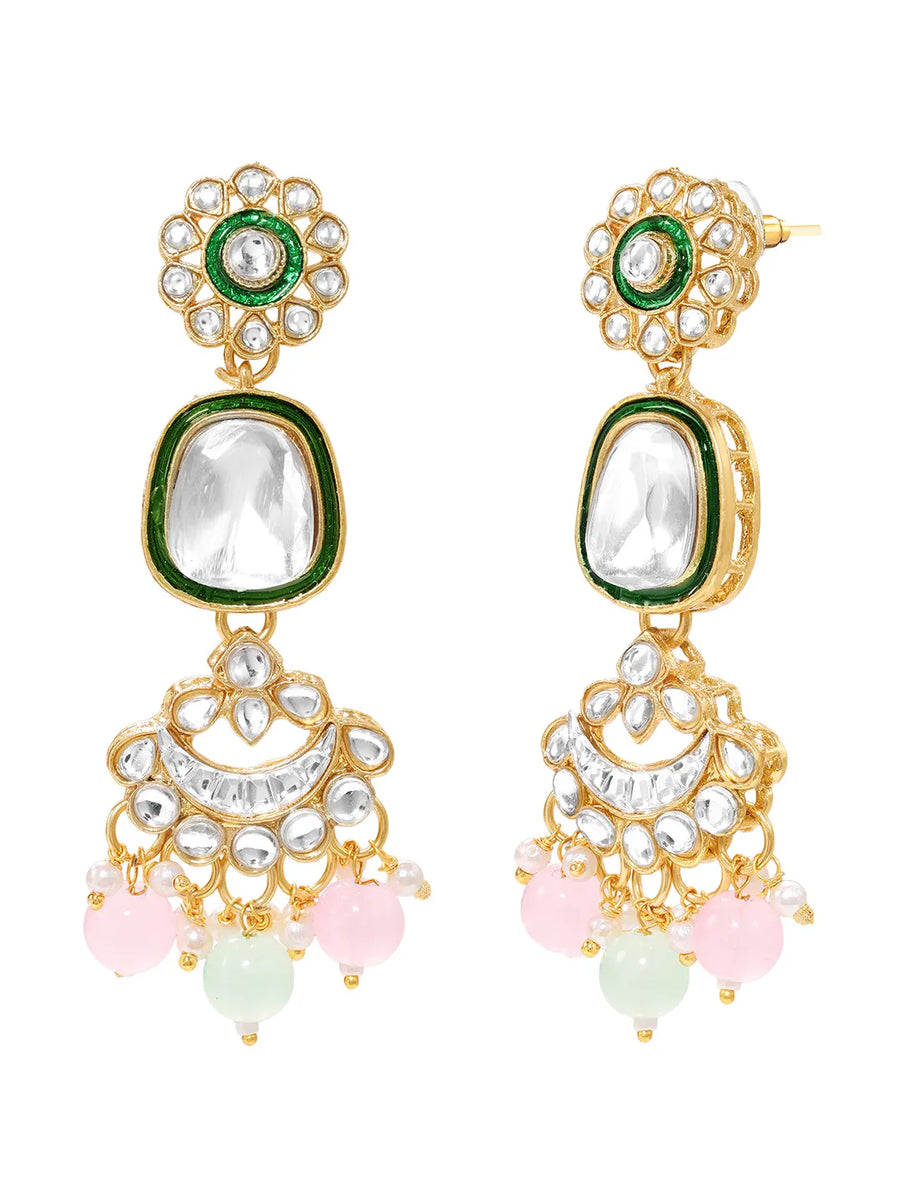 Gold Plated Mint Pink Kundan Necklace Set