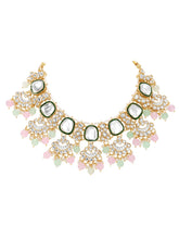 Gold Plated Mint Pink Kundan Necklace Set