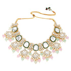 Gold Plated Mint Pink Kundan Necklace Set