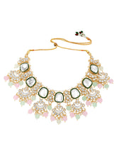 Gold Plated Mint Pink Kundan Necklace Set