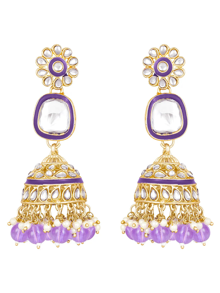 Royal Kundan Pearl Bridal Necklace - Purple