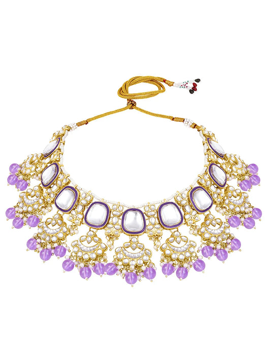 Royal Kundan Pearl Bridal Necklace - Purple