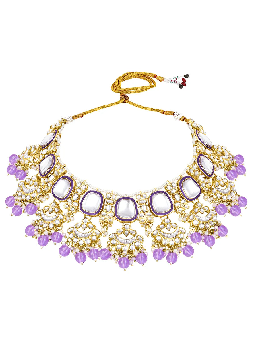 Royal Kundan Pearl Bridal Necklace - Purple