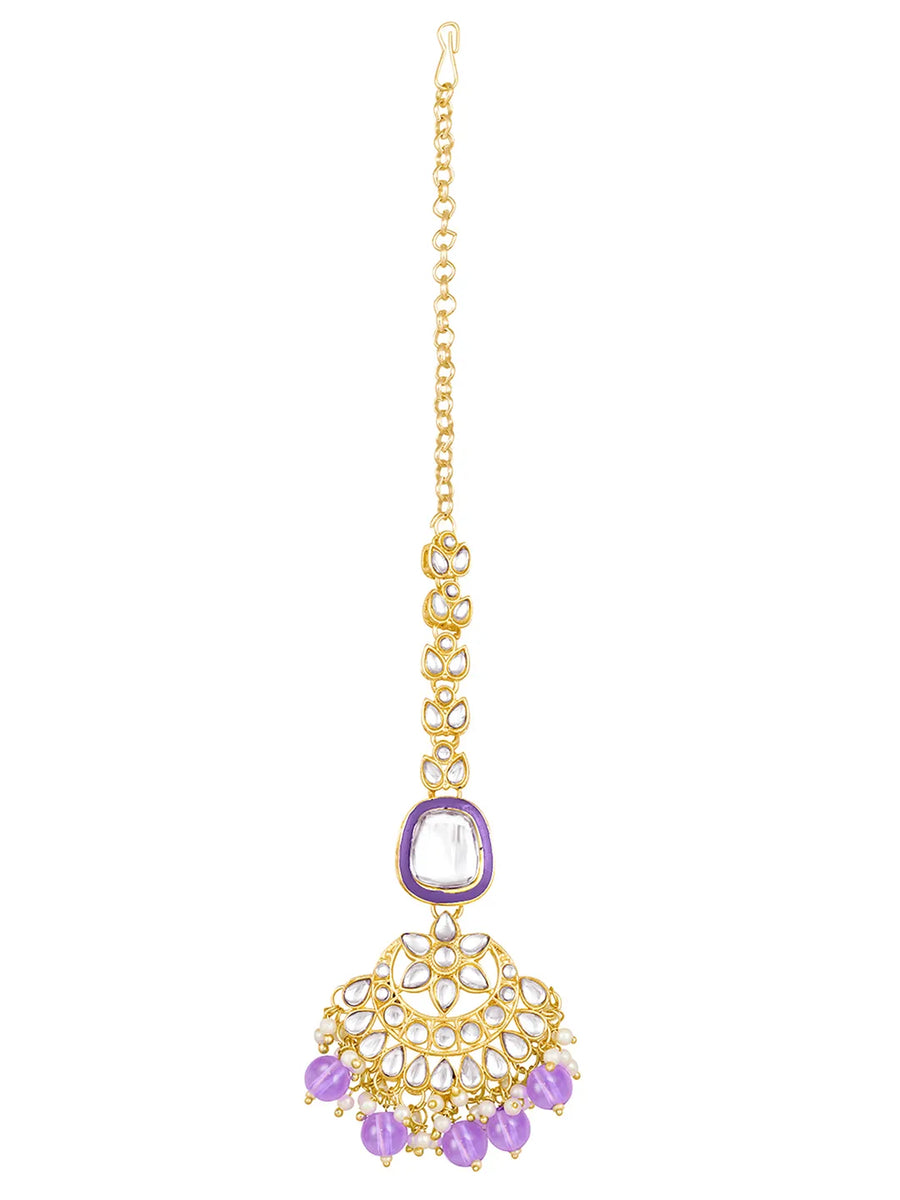 Royal Kundan Pearl Bridal Necklace - Purple