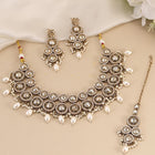 Glowing Round Crystal Pearl Necklace Set - Gold