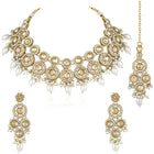 Glowing Round Crystal Pearl Necklace Set - Gold