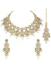 Glowing Round Crystal Pearl Necklace Set - Gold