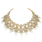 Glowing Round Crystal Pearl Necklace Set - Gold