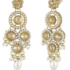 Glowing Round Crystal Pearl Necklace Set - Gold