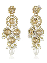 Glowing Round Crystal Pearl Necklace Set - Gold