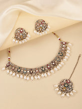 Ornate Pearl Embellished Crystal Set - Gold