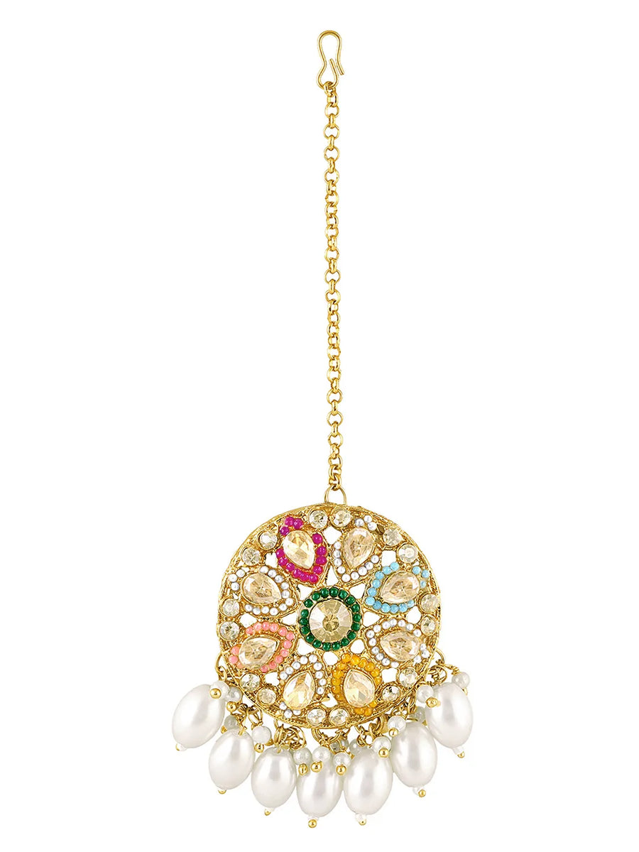 Ornate Pearl Embellished Crystal Set - Gold