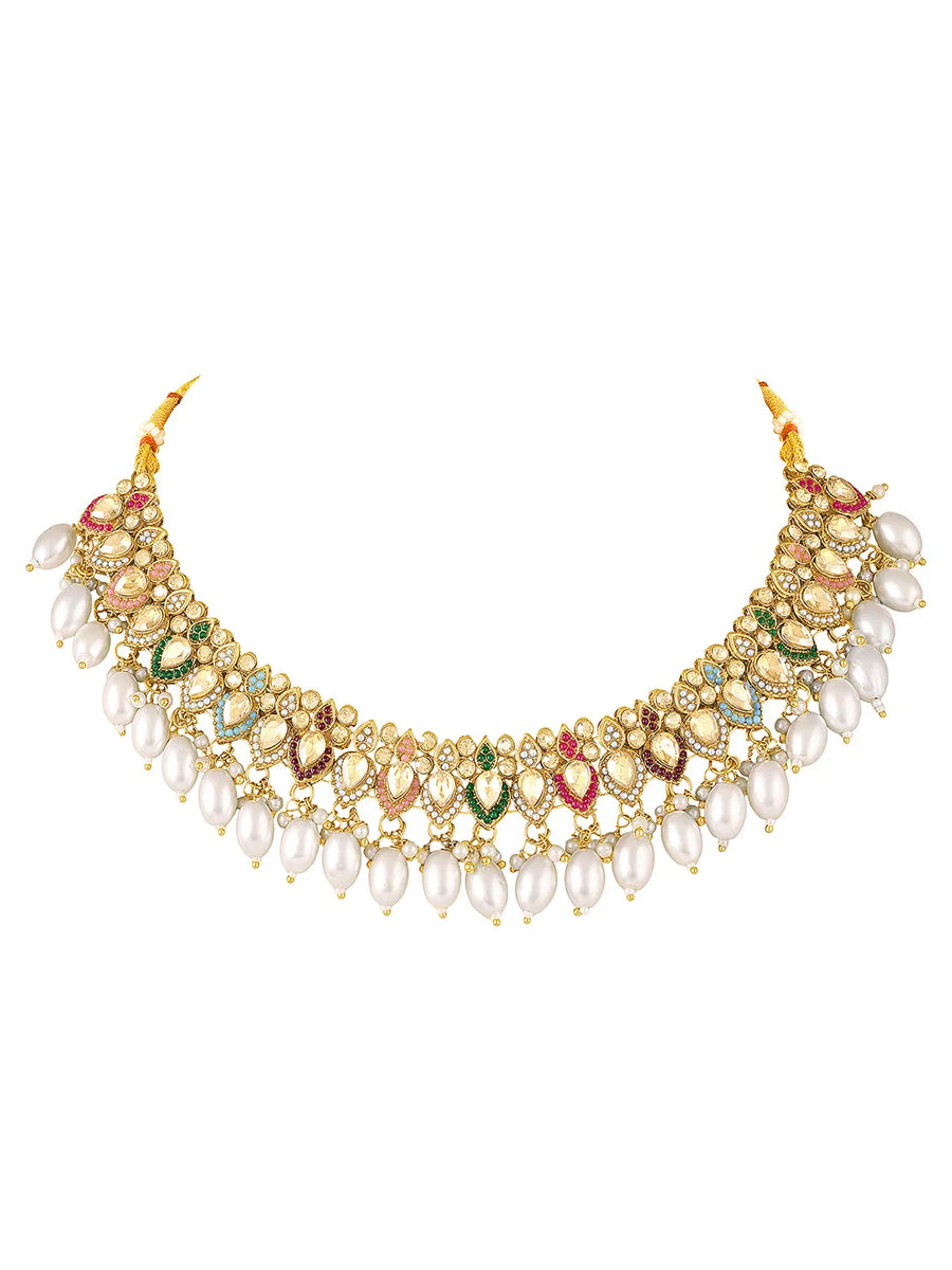 Ornate Pearl Embellished Crystal Set - Gold