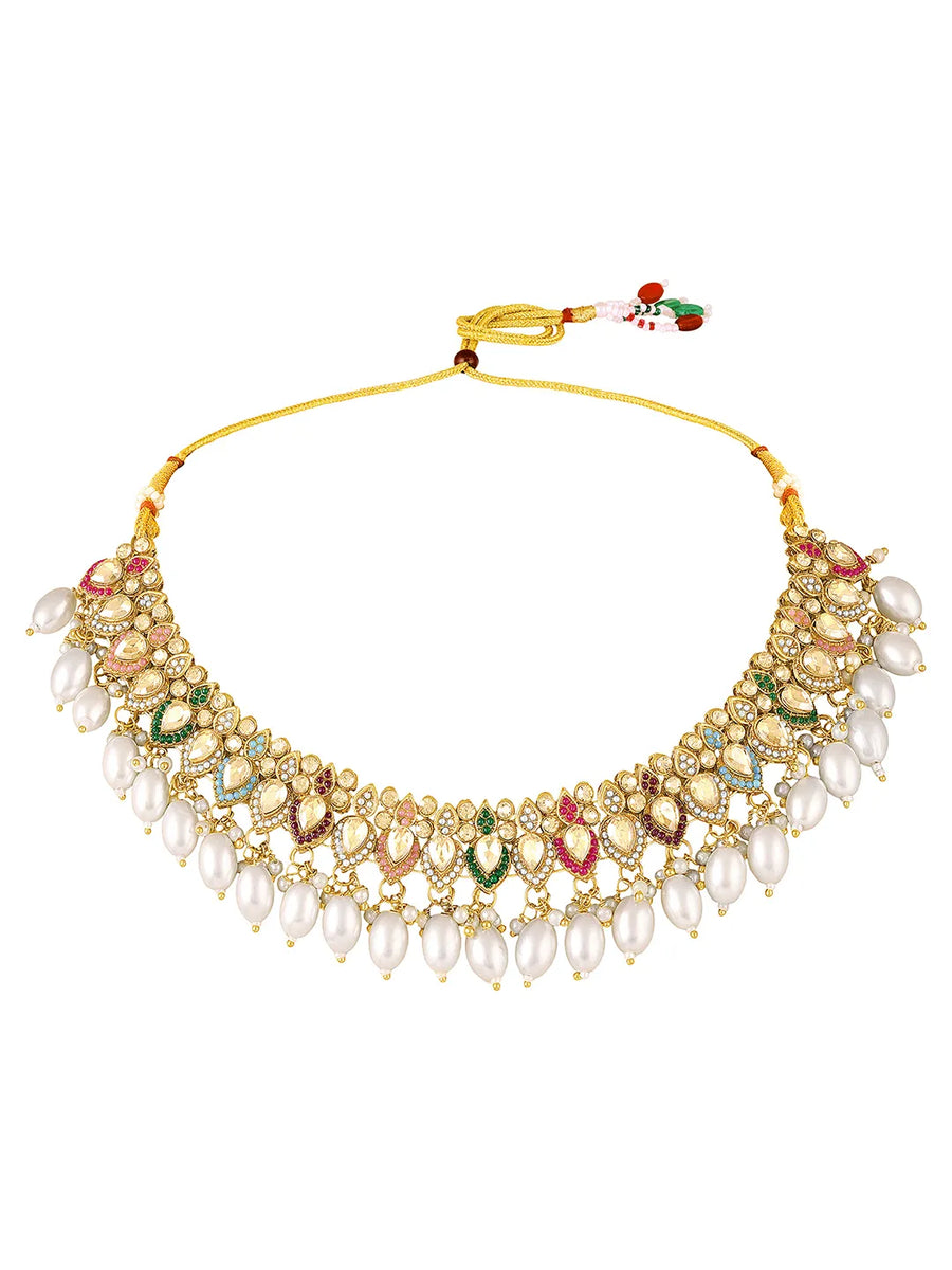 Ornate Pearl Embellished Crystal Set - Gold