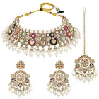 Royal Sparkle Pearl Crystal Necklace Set - Gold