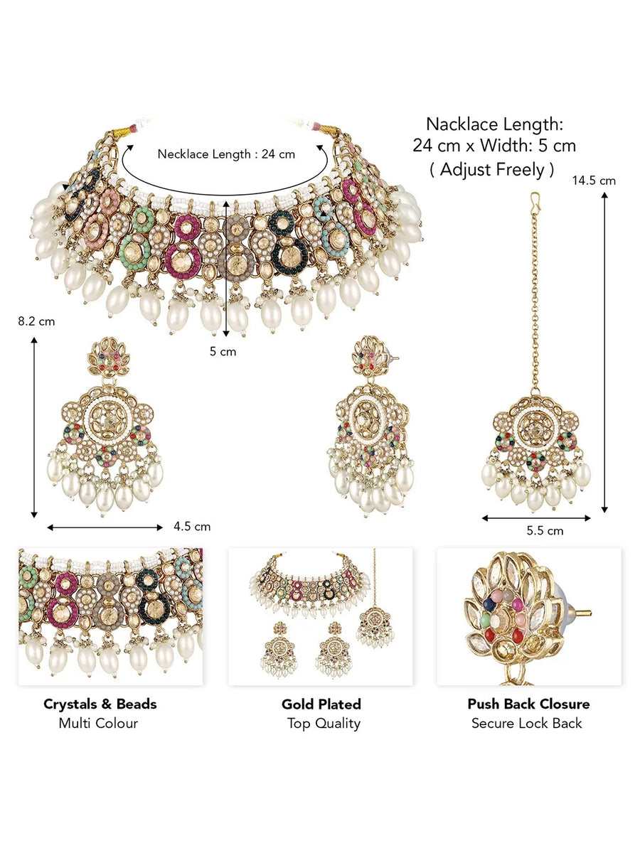 Royal Sparkle Pearl Crystal Necklace Set - Gold