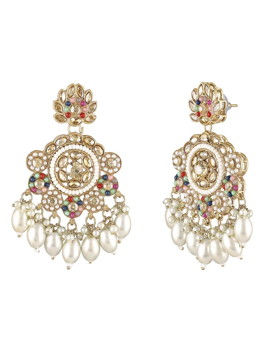 Royal Sparkle Pearl Crystal Necklace Set - Gold