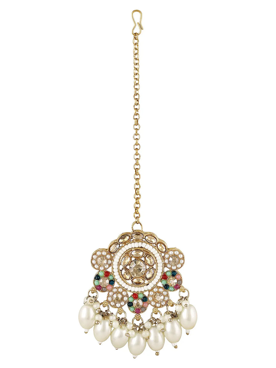 Royal Sparkle Pearl Crystal Necklace Set - Gold