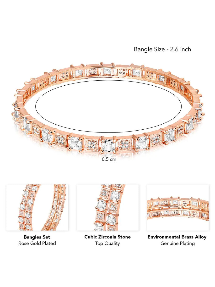 Gleaming & Sparkling CZ Bangles Set - Rose Gold