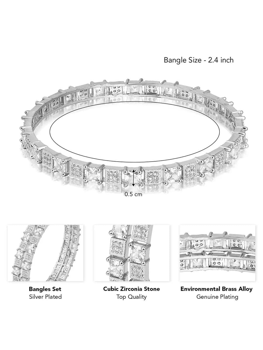 Gleaming & Sparkling CZ Bangles Set - Silver