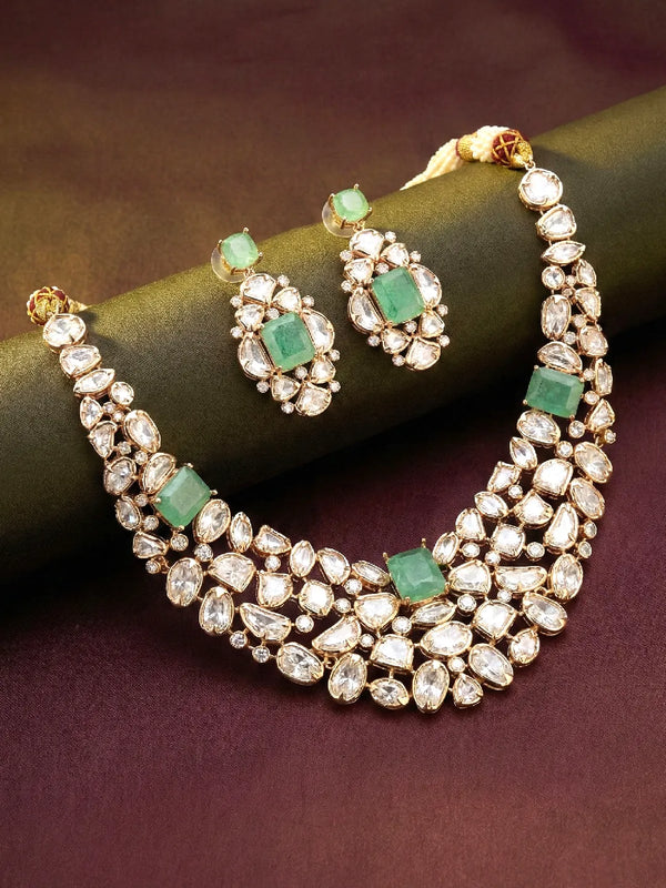 Peora Bridal Handcrafted Kundan Mint Necklace Set