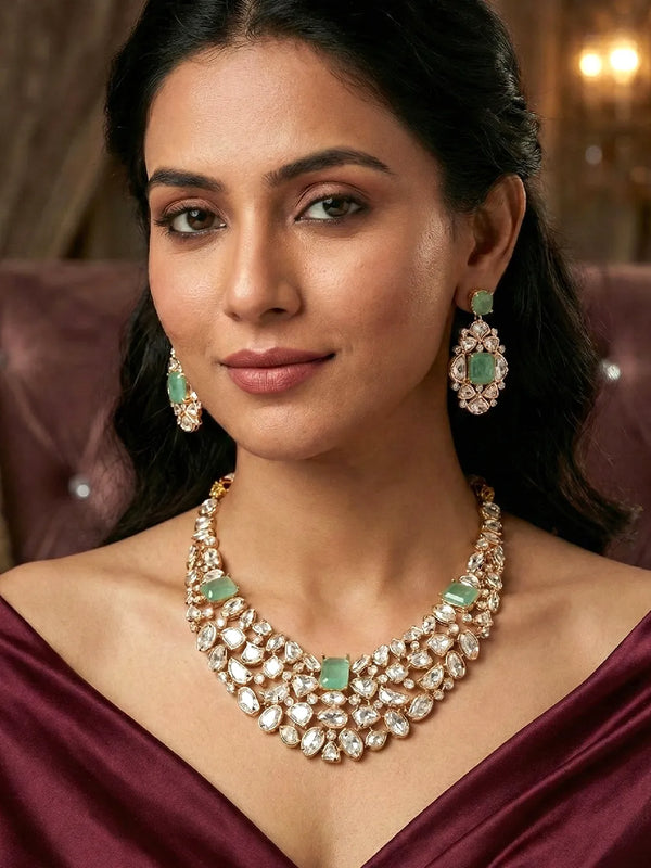 Peora Bridal Handcrafted Kundan Mint Necklace Set