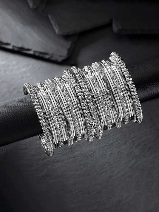 Classic Beauty Oxidized Bangle Set - Silver