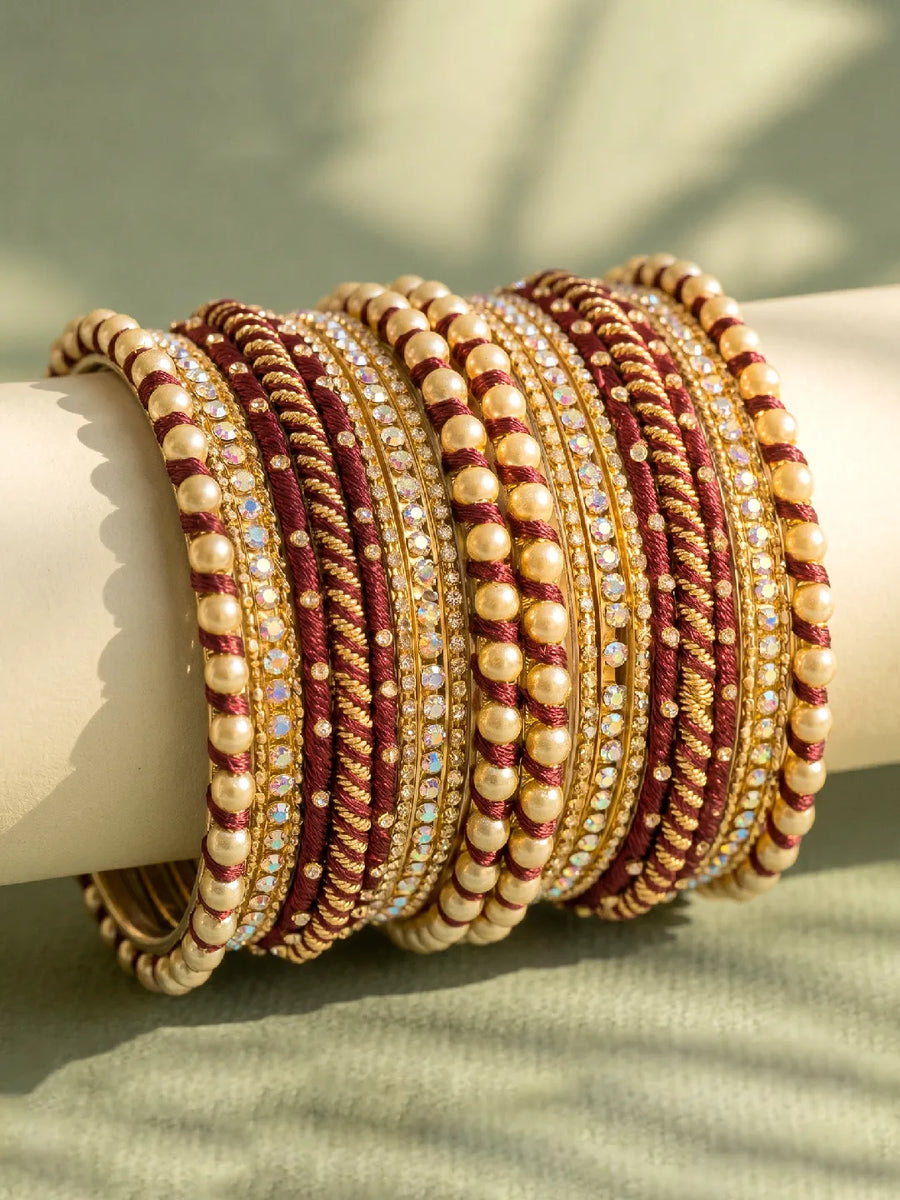 Peora Maroon Traditional Bridal Bangle Set