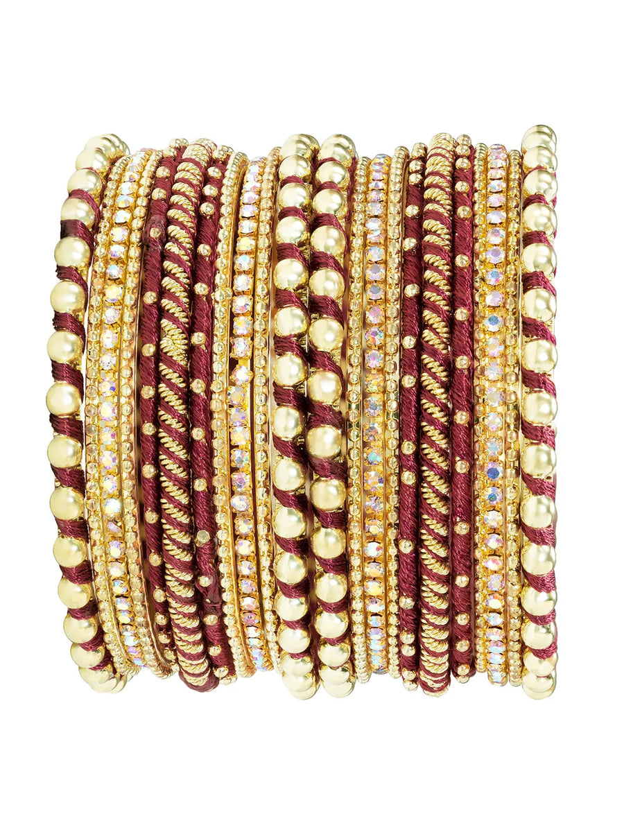 Peora Maroon Traditional Bridal Bangle Set
