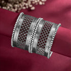 Rhodium Plated Oxidised Lattice Bangle Set