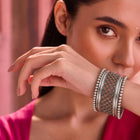 Rhodium Plated Oxidised Lattice Bangle Set