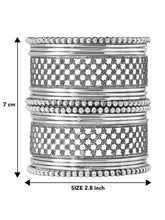 Rhodium Plated Oxidised Lattice Bangle Set