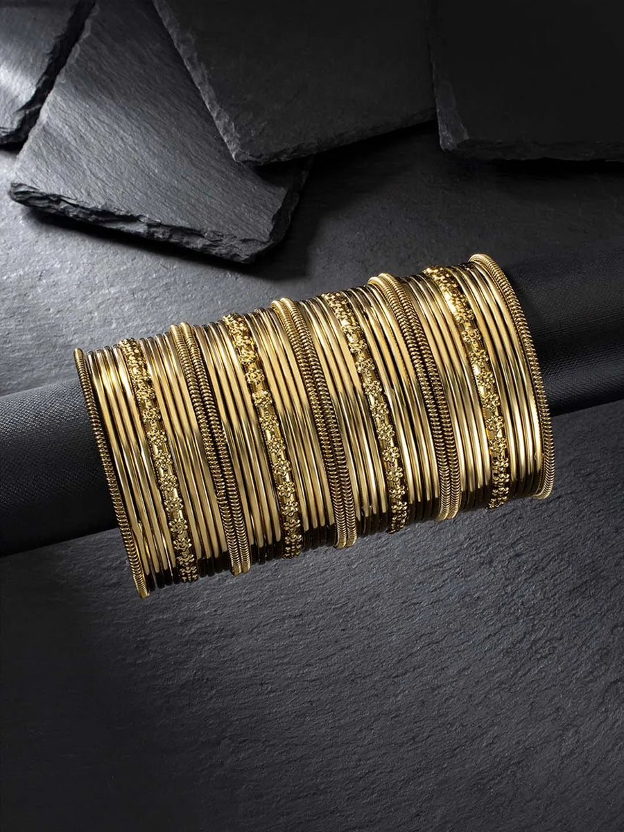 Stylish Boho Oxidized Bangle Set - Gold